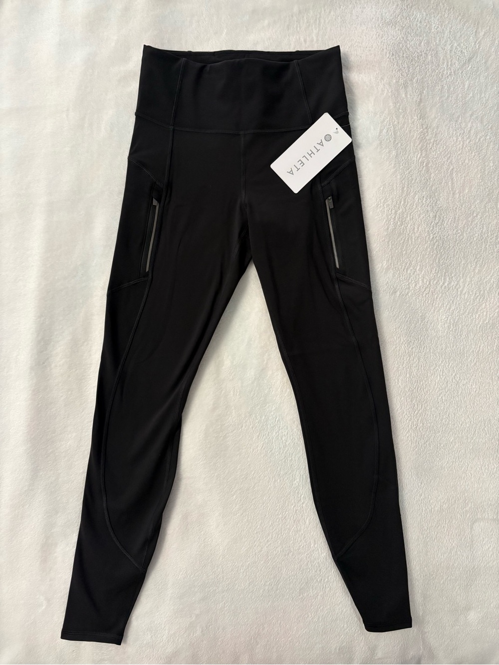 Athleta Black Rainier High-Rise Leggings with Zip Pocket